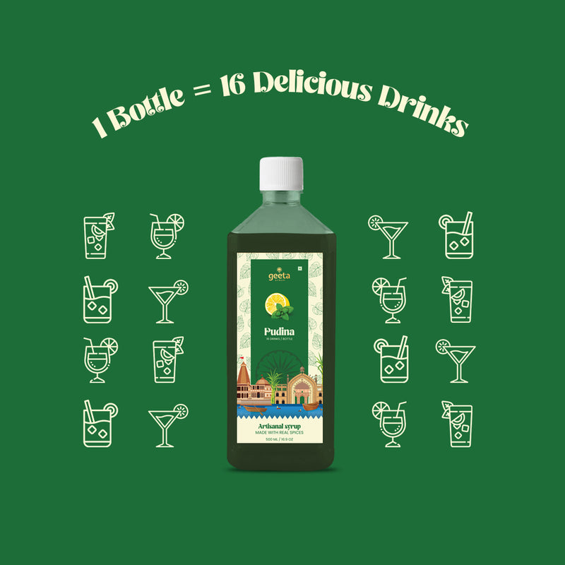 Refresh with Geeta Syrup's Pudina - Natural Mint Flavoured Syrup for Drinks and Fruits